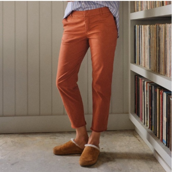 Frank & Eileen Women's Wicklow Italian Twill Chino in Toffee Rust Raw Hem- 6 - Picture 1 of 9